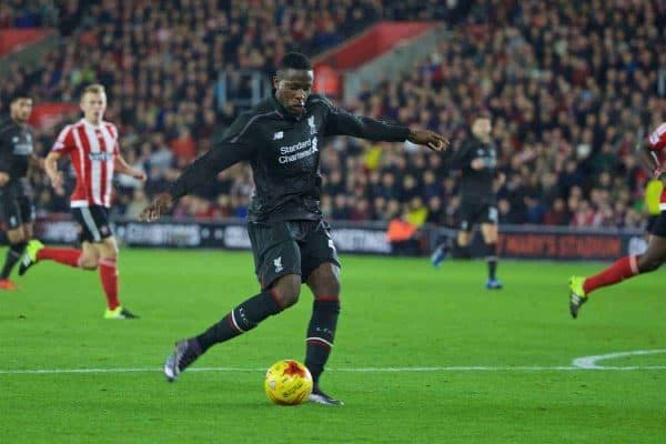 SOUTHAMPTON, ENGLAND - Wednesday, December 2, 2015: Liverpool's Divock Origi scores the fourth goal against Southampton during the Football League Cup Quarter-Final match at St. Mary's Stadium. (Pic by David Rawcliffe/Propaganda)