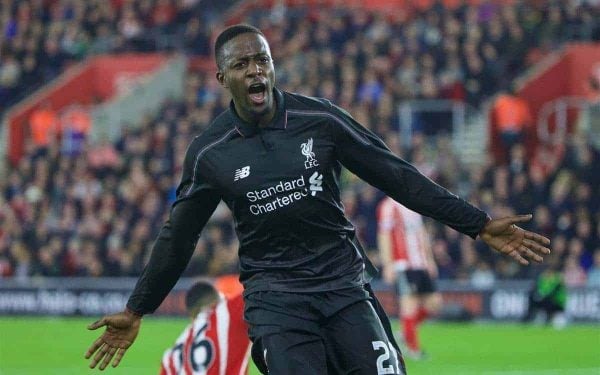 SOUTHAMPTON, ENGLAND - Wednesday, December 2, 2015: Liverpool's Divock Origi celebrates scoring the fourth goal against Southampton during the Football League Cup Quarter-Final match at St. Mary's Stadium. (Pic by David Rawcliffe/Propaganda)