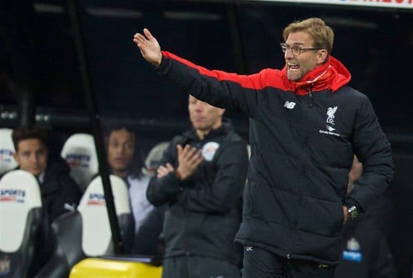 NEWCASTLE-UPON-TYNE, ENGLAND - Sunday, December 6, 2015: Liverpool's manager Jürgen Klopp during the Premier League match against Newcastle United at St. James' Park. (Pic by David Rawcliffe/Propaganda)