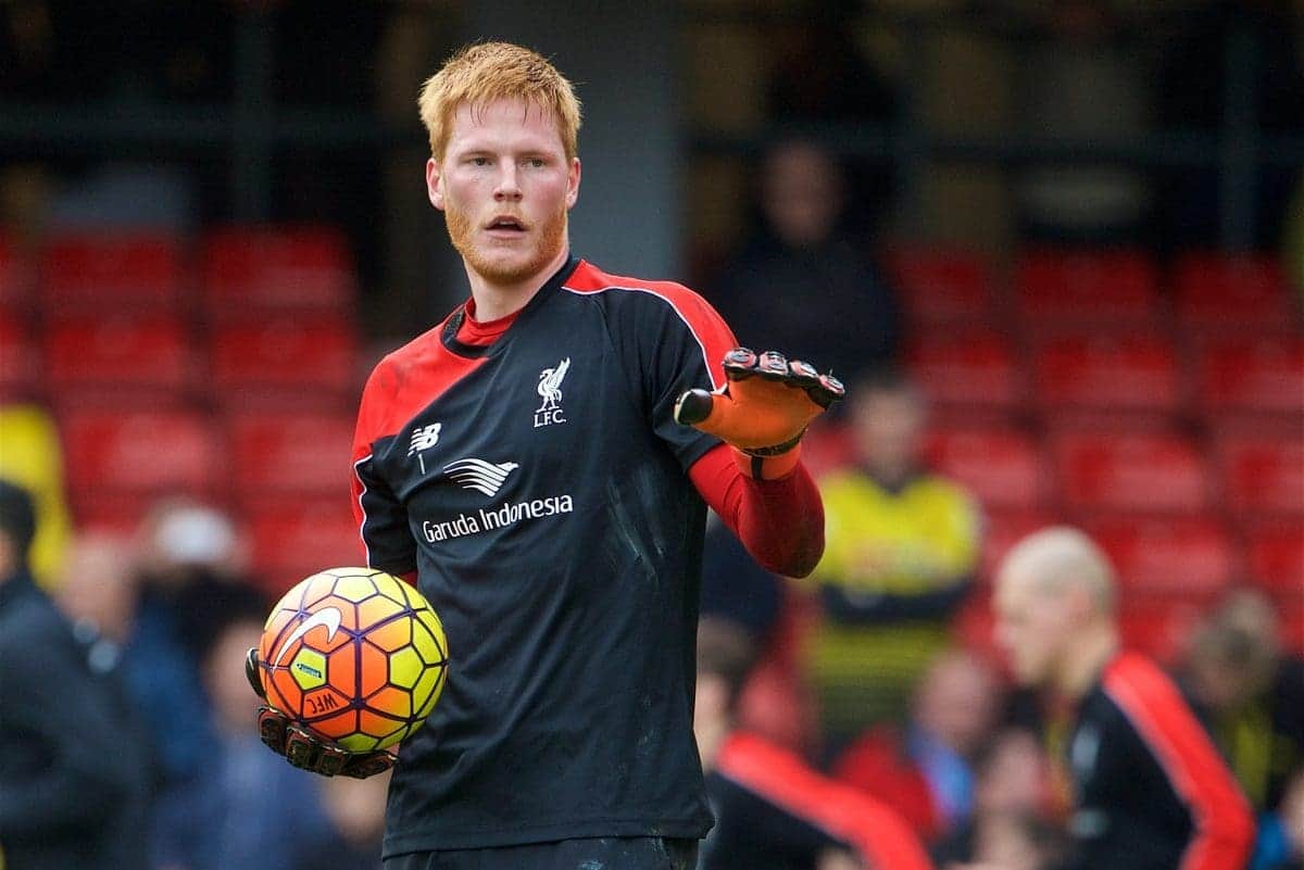 WATFORD, ENGLAND - Sunday, December 20, 2015: Liverpool's goalkeeper Adam Bogdan warms up before the Premier League match against Watford at Vicarage Road. (Pic by David Rawcliffe/Propaganda)