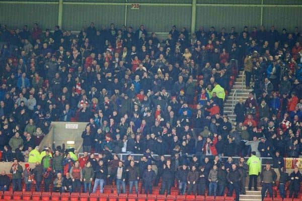 SUNDERLAND, ENGLAND - Wednesday, December 30, 2015: Liverpool supporters celebrate the first goal against Sunderland during the Premier League match at the Stadium of Light. (Pic by David Rawcliffe/Propaganda)