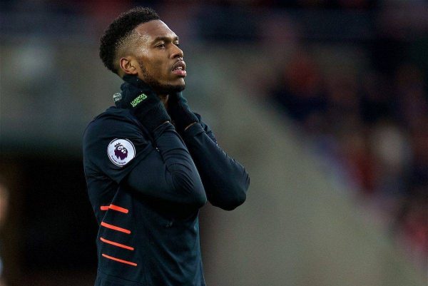 SUNDERLAND, ENGLAND - Monday, January 2, 2017: Liverpool's Daniel Sturridge looks dejected after missing a chance against Sunderland during the FA Premier League match at the Stadium of Light. (Pic by David Rawcliffe/Propaganda)