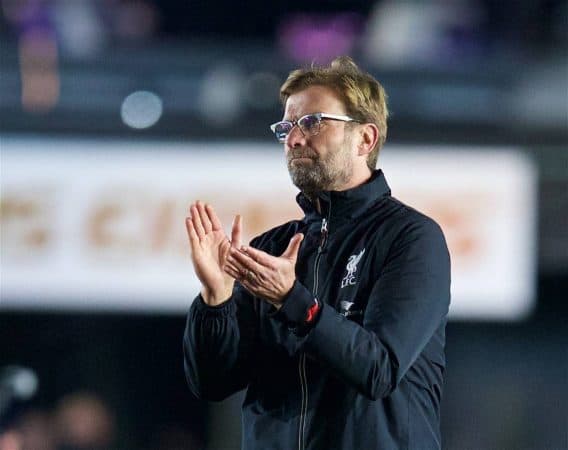 EXETER, ENGLAND - Friday, January 8, 2016: Liverpool's manager Jürgen Klopp applauds the travelling supporters after the 2-2 draw against Exeter City during the FA Cup 3rd Round match at St. James Park. (Pic by David Rawcliffe/Propaganda)