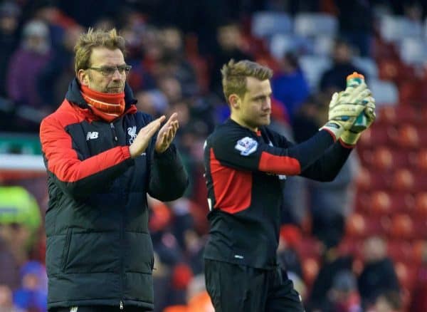 LIVERPOOL, ENGLAND - Sunday, January 17, 2016: Liverpool's manager Jürgen Klopp looks dejected after losing 1-0 to Manchester United during the Premier League match at Anfield. (Pic by David Rawcliffe/Propaganda)