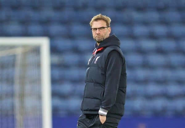 LEICESTER, ENGLAND - Monday, February 1, 2016: Liverpool's manager Jürgen Klopp inspects the pitch before the Premier League match against Leicester City at Filbert Way. (Pic by David Rawcliffe/Propaganda)