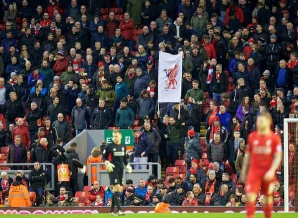 LIVERPOOL, ENGLAND - Saturday, February 6, 2016: Liverpool supporters stage a 77 minute walk-out in protest at ticket price increases and a £77 ticket, during the Premier League match against Sunderland at Anfield. (Pic by David Rawcliffe/Propaganda)