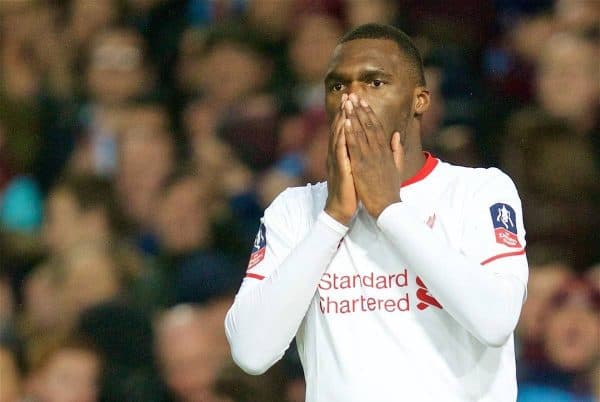 LONDON, ENGLAND - Tuesday, February 9, 2016: Liverpool's Christian Benteke looks dejected after missing a chance against West Ham United during the FA Cup 4th Round Replay match at Upton Park. (Pic by David Rawcliffe/Propaganda)