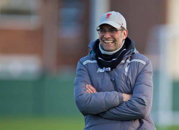 LIVERPOOL, ENGLAND - Wednesday, February 24, 2016: Liverpool's manager Jürgen Klopp during a training session ahead of the UEFA Europa League Round of 32 1st Leg match against FC Augsburg. (Pic by David Rawcliffe/Propaganda)