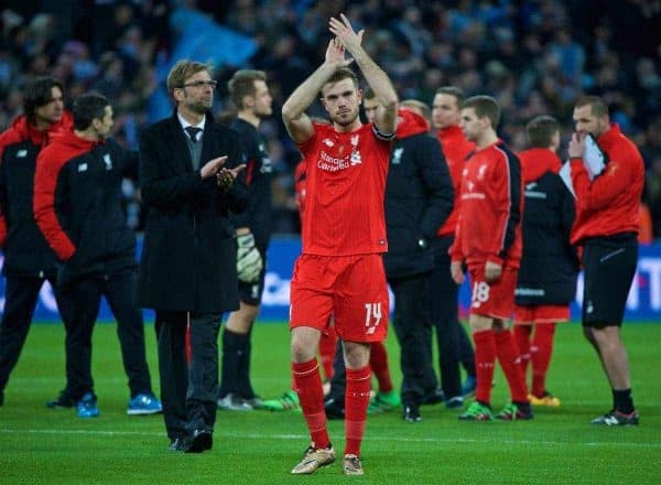 LONDON, ENGLAND - Sunday, February 28, 2016: Liverpool's captain Jordan Henderson looks dejected after losing on penalties against Manchester City during the Football League Cup Final match at Wembley Stadium. (Pic by David Rawcliffe/Propaganda)