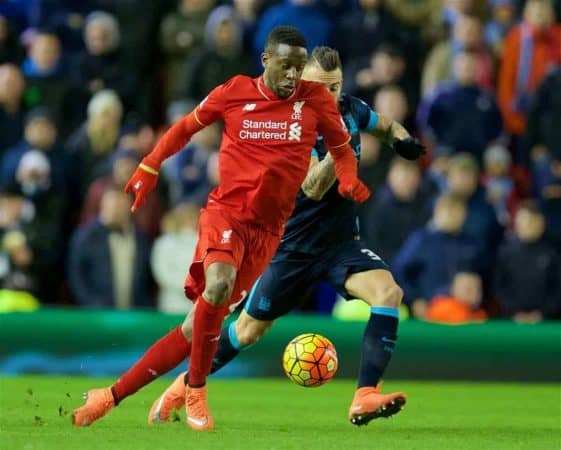 LIVERPOOL, ENGLAND - Wednesday, March 2, 2016: Liverpool's Divock Origi in action against Manchester City during the Premier League match at Anfield. (Pic by David Rawcliffe/Propaganda)