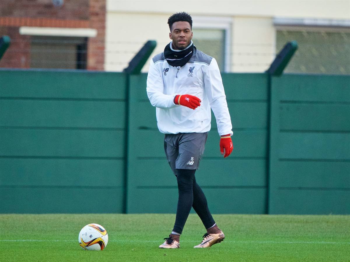 LIVERPOOL, ENGLAND - Wednesday, March 9, 2016: Liverpool's Daniel Sturridge during a training session at Melwood Training Ground ahead of the UEFA Europa League Round of 16 1st Leg match against Manchester United FC. (Pic by David Rawcliffe/Propaganda)