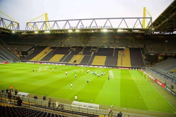 DORTMUND, GERMANY - Wednesday, April 6, 2016: Liverpool players during a training session at Westfalenstadion ahead of the UEFA Europa League Quarter-Final 1st Leg match against Borussia Dortmund. (Pic by David Rawcliffe/Propaganda)