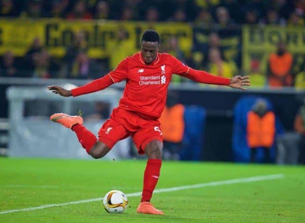 DORTMUND, GERMANY - Thursday, April 7, 2016: Liverpool's Divock Origi scores the first goal against Borussia Dortmund during the UEFA Europa League Quarter-Final 1st Leg match at Westfalenstadion. (Pic by David Rawcliffe/Propaganda)