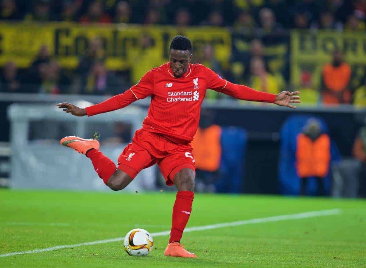 DORTMUND, GERMANY - Thursday, April 7, 2016: Liverpool's Divock Origi scores the first goal against Borussia Dortmund during the UEFA Europa League Quarter-Final 1st Leg match at Westfalenstadion. (Pic by David Rawcliffe/Propaganda)