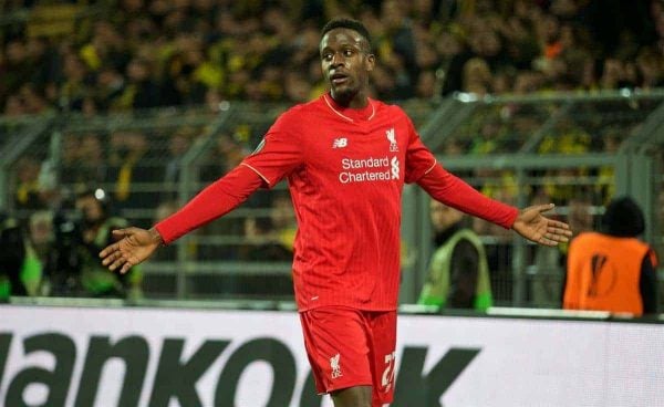 DORTMUND, GERMANY - Thursday, April 7, 2016: Liverpool's Divock Origi celebrates scoring the first goal against Borussia Dortmund during the UEFA Europa League Quarter-Final 1st Leg match at Westfalenstadion. (Pic by David Rawcliffe/Propaganda)