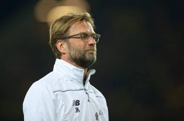 DORTMUND, GERMANY - Thursday, April 7, 2016: Liverpool's manager Jürgen Klopp before the UEFA Europa League Quarter-Final 1st Leg match against Borussia Dortmund at Westfalenstadion. (Pic by David Rawcliffe/Propaganda)