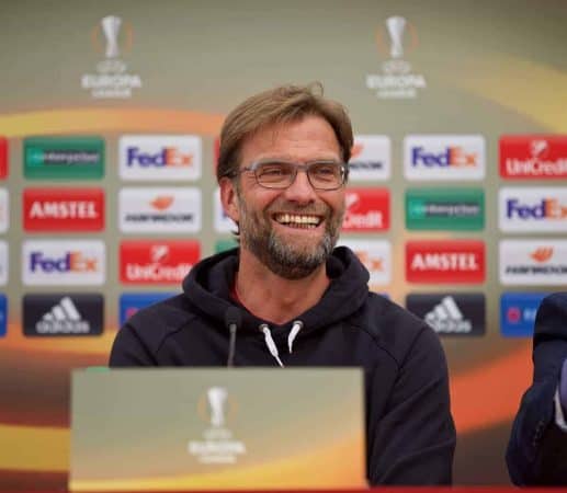 LIVERPOOL, ENGLAND - Wednesday, April 13, 2016: Liverpool's manager Jürgen Klopp during a press conference at Melwood Training Ground ahead of the UEFA Europa League Quarter-Final 2nd Leg match against Borussia Dortmund. (Pic by David Rawcliffe/Propaganda)