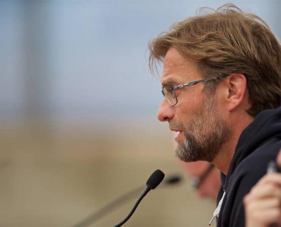 LIVERPOOL, ENGLAND - Wednesday, April 13, 2016: Liverpool's manager Jürgen Klopp during a press conference at Melwood Training Ground ahead of the UEFA Europa League Quarter-Final 2nd Leg match against Borussia Dortmund. (Pic by David Rawcliffe/Propaganda)