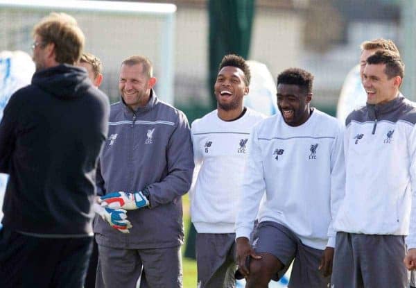 LIVERPOOL, ENGLAND - Wednesday, April 13, 2016: Liverpool's Daniel Sturridge during a training session at Melwood Training Ground ahead of the UEFA Europa League Quarter-Final 2nd Leg match against Borussia Dortmund. (Pic by David Rawcliffe/Propaganda)