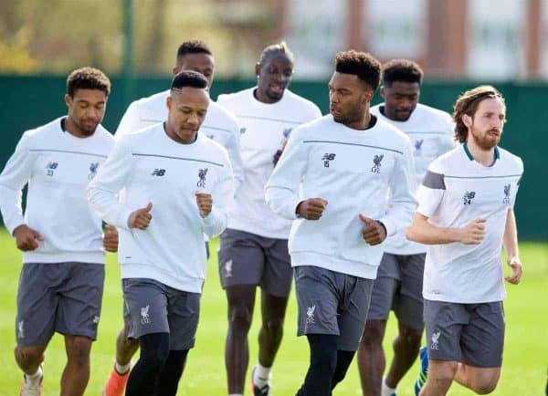 LIVERPOOL, ENGLAND - Wednesday, April 13, 2016: Liverpool's Daniel Sturridge during a training session at Melwood Training Ground ahead of the UEFA Europa League Quarter-Final 2nd Leg match against Borussia Dortmund. (Pic by David Rawcliffe/Propaganda)