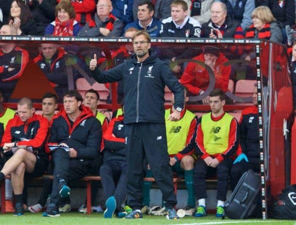 BOURNEMOUTH, ENGLAND - Sunday, April 17, 2016: Liverpool's manager Jürgen Klopp during the FA Premier League match against AFC Bournemouth at Dean Court. (Pic by David Rawcliffe/Propaganda)