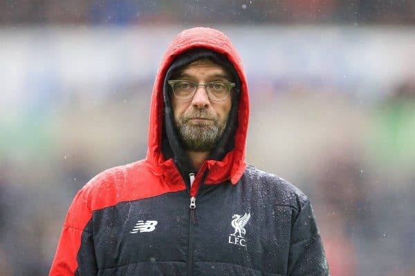 SWANSEA, WALES - Sunday, May 1, 2016: Liverpool's manager Jürgen Klopp before the Premier League match against Swansea City at the Liberty Stadium. (Pic by David Rawcliffe/Propaganda)