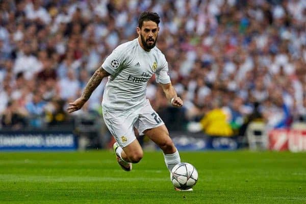 MADRID, SPAIN - Wednesday, May 4, 2016: Real Madrid's Isco in action against Manchester City during the UEFA Champions League Semi-Final 2nd Leg match at the Estadio Santiago Bernabeu. (Pic by David Aliaga/Propaganda)