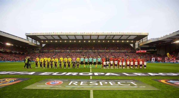 LIVERPOOL, ENGLAND - Thursday, May 5, 2016: Liverpool and Villarreal players before the UEFA Europa League Semi-Final 2nd Leg match at Anfield. (Pic by David Rawcliffe/Propaganda)