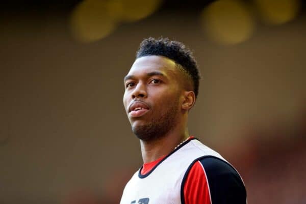 LIVERPOOL, ENGLAND - Sunday, May 8, 2016: Liverpool's substitute Daniel Sturridge during the Premier League match against Watford at Anfield. (Pic by David Rawcliffe/Propaganda)