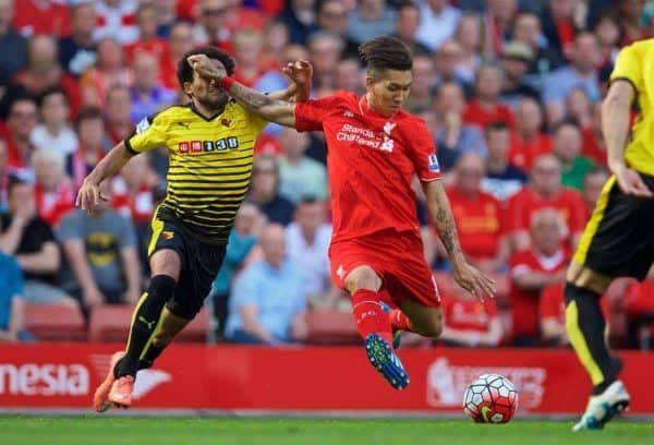 LIVERPOOL, ENGLAND - Sunday, May 8, 2016: Liverpool's Roberto Firmino in action against Watford during the Premier League match at Anfield. (Pic by David Rawcliffe/Propaganda)