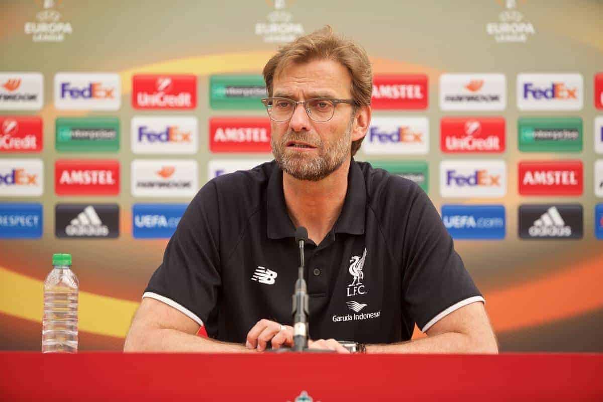 LIVERPOOL, ENGLAND - Friday, May 13, 2016: Liverpool's manager Jürgen Klopp during a press conference at Melwood Training Ground ahead of the UEFA Europa League Final against Seville FC. (Pic by David Rawcliffe/Propaganda)