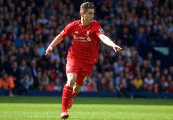 WEST BROMWICH, ENGLAND - Sunday, May 15, 2016: Liverpool's Sergi Canos in action against West Bromwich Albion during the final Premier League match of the season at the Hawthorns. (Pic by David Rawcliffe/Propaganda)