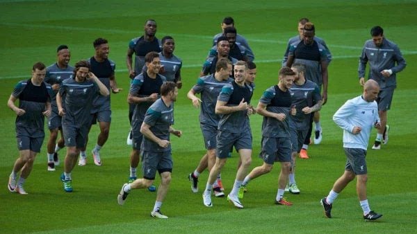 BASEL, SWITZERLAND - Tuesday, May 17, 2016: Liverpool's captain Jordan Henderson and his team during a training session ahead of the UEFA Europa League Final against Sevilla FC at St-Jakobs Park. (Pic by David Rawcliffe/Propaganda)