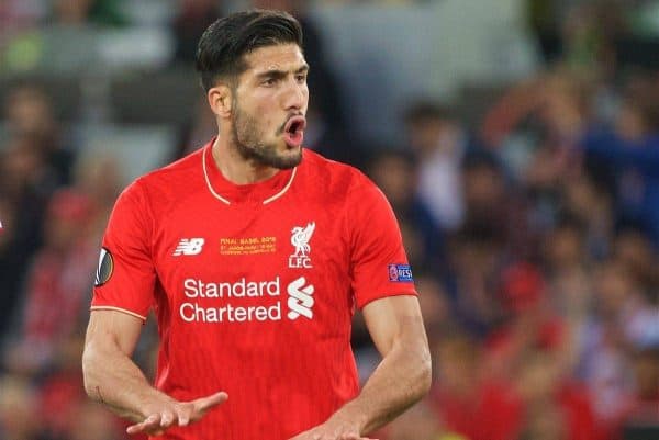 BASEL, SWITZERLAND - Wednesday, May 18, 2016: Liverpool's Emre Can in action against Sevilla during the UEFA Europa League Final at St. Jakob-Park. (Pic by David Rawcliffe/Propaganda)