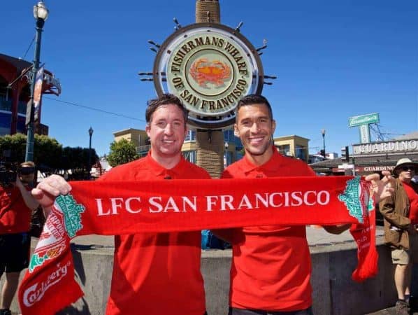 SAN FRANCISCO, USA - Friday, July 22, 2016: Liverpool's Ambassador Robbie Fowler and Legend Luis Garcia visit Fisherman's Wharf on day two of the club's USA Pre-season Tour. (Pic by David Rawcliffe/Propaganda)