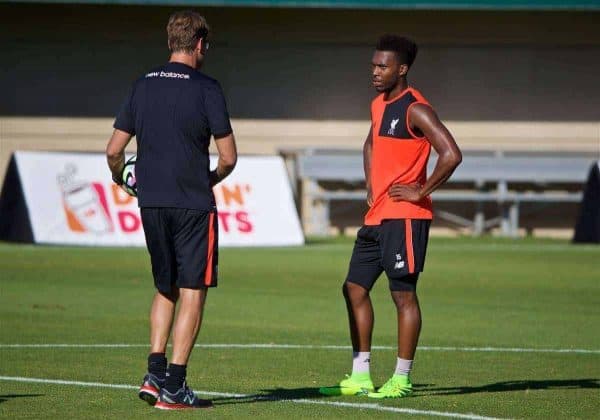 STANFORD, USA - Saturday, July 23, 2016: Liverpool's Daniel Sturridge and manager Jürgen Klopp during a training session in the Laird Q. Cagan Stadium at Stanford University on day one of the club's USA Pre-season Tour. (Pic by David Rawcliffe/Propaganda)