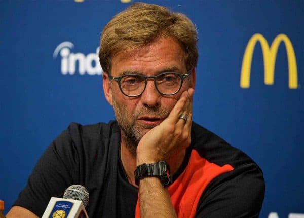 SANTA CLARA, USA - Friday, July 29, 2016: Liverpool's manager Jürgen Klopp during a press conference ahead of the International Champions Cup 2016 game against AC Milan on day nine of the club's USA Pre-season Tour at the Levi's Stadium. (Pic by David Rawcliffe/Propaganda)