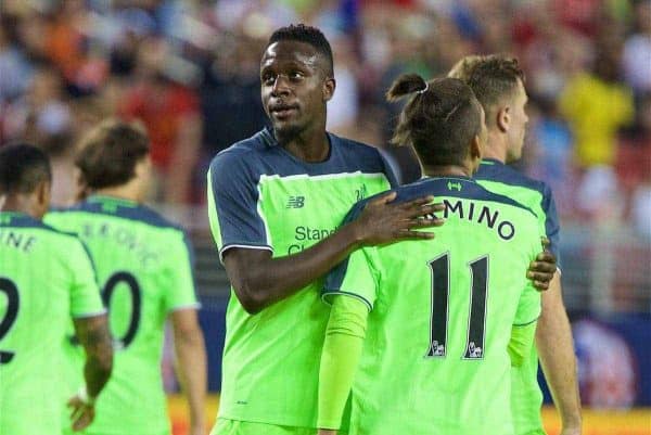 SANTA CLARA, USA - Saturday, July 30, 2016: Liverpool's Divock Origi celebrates scoring the first goal against AC Milan during the International Champions Cup 2016 game on day ten of the club's USA Pre-season Tour at the Levi's Stadium. (Pic by David Rawcliffe/Propaganda)