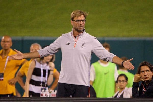 ST. LOUIS, USA - Monday, August 1, 2016: Liverpool's manager Jürgen Klopp during a pre-season friendly game against AS Roma on day twelve of the club's USA Pre-season Tour at the Busch Stadium. (Pic by David Rawcliffe/Propaganda)