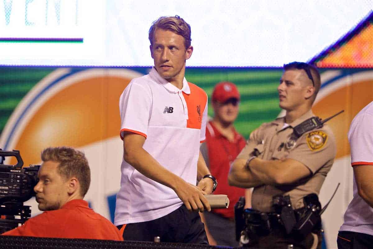 ST. LOUIS, USA - Monday, August 1, 2016: Liverpool's Lucas Leiva walks off after being sent off against AS Roma during a pre-season friendly game on day twelve of the club's USA Pre-season Tour at the Busch Stadium. (Pic by David Rawcliffe/Propaganda)