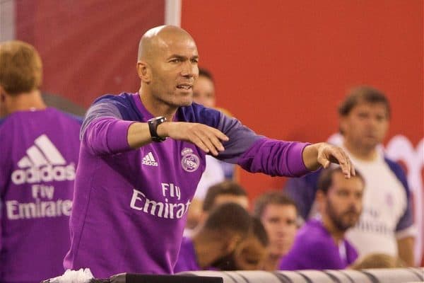 NEW JERSEY, USA - Wednesday, August 3, 2016: Real Madrid's head coach Zinedine Zidane during the International Champions Cup match against Real Madrid at the Red Bull Arena. (Pic by David Rawcliffe/Propaganda)