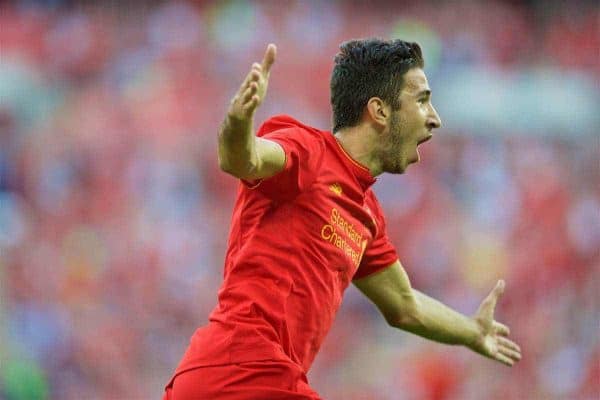 LONDON, ENGLAND - Saturday, August 6, 2016: Liverpool's Marko Grujic celebrates scoring the fourth goal against Barcelona during the International Champions Cup match at Wembley Stadium. (Pic by David Rawcliffe/Propaganda)