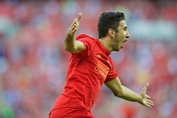 LONDON, ENGLAND - Saturday, August 6, 2016: Liverpool's Marko Grujic celebrates scoring the fourth goal against Barcelona during the International Champions Cup match at Wembley Stadium. (Pic by David Rawcliffe/Propaganda)