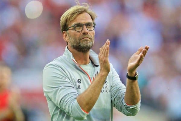 LONDON, ENGLAND - Saturday, August 6, 2016: Liverpool's manager Jürgen Klopp after the 4-0 victory over FC Barcelona during the International Champions Cup match at Wembley Stadium. (Pic by David Rawcliffe/Propaganda)