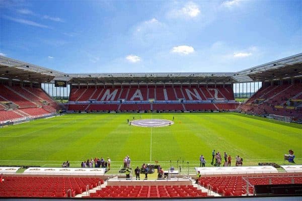 MAINZ, GERMANY - Sunday, August 7, 2016: A general view of the Open Arena before a pre-season friendly match between FSV Mainz 05 and Liverpool Arena. (Pic by David Rawcliffe/Propaganda)