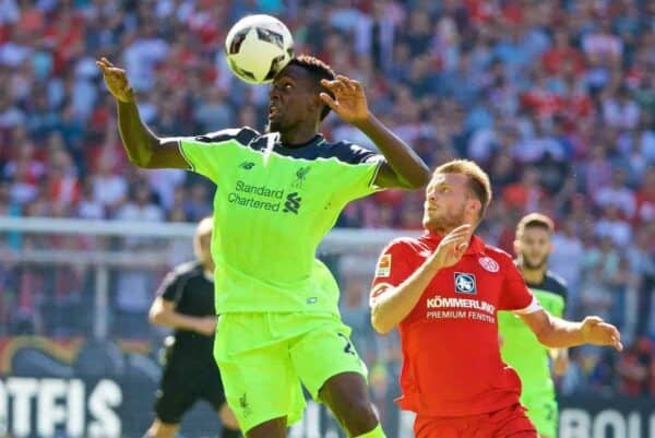 MAINZ, GERMANY - Sunday, August 7, 2016: Liverpool's Divock Origi in action against FSV Mainz 05 during a pre-season friendly match at the Opel Arena. (Pic by David Rawcliffe/Propaganda)