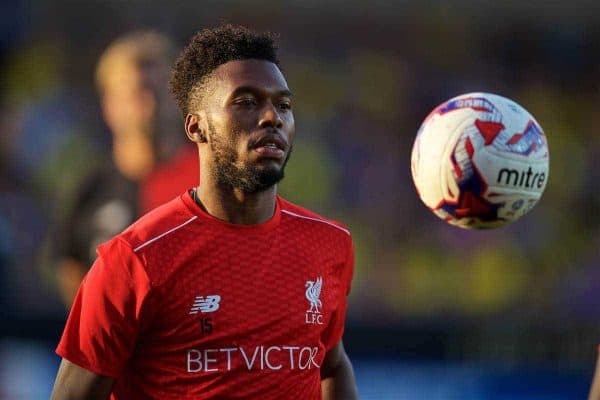 BURTON-UPON-TRENT, ENGLAND - Tuesday, August 23, 2016: Liverpool's substitute Daniel Sturridge before the Football League Cup 2nd Round match against Burton Albion at the Pirelli Stadium. (Pic by David Rawcliffe/Propaganda)