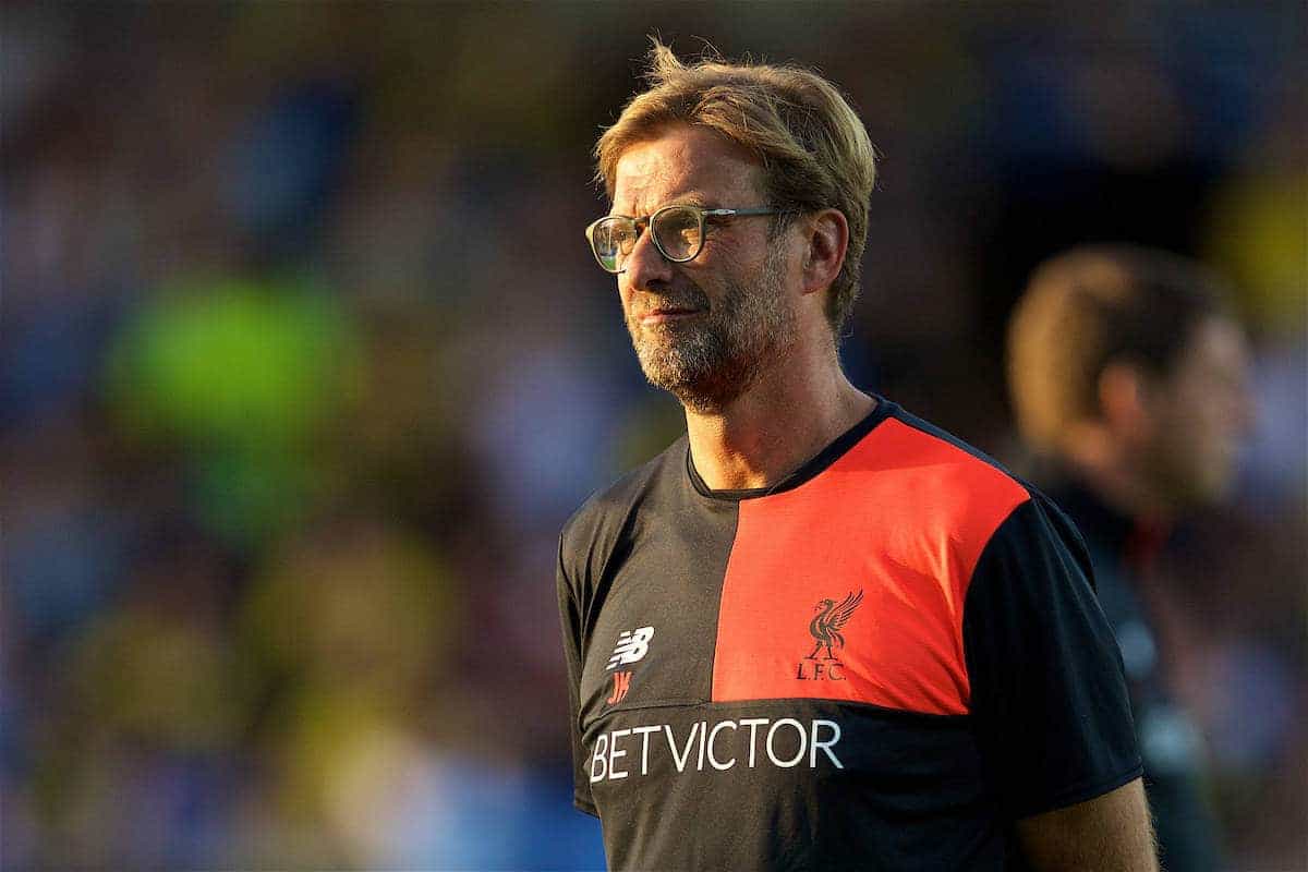 BURTON-UPON-TRENT, ENGLAND - Tuesday, August 23, 2016: Liverpool's manager Jürgen Klopp before the Football League Cup 2nd Round match against Burton Albion at the Pirelli Stadium. (Pic by David Rawcliffe/Propaganda)