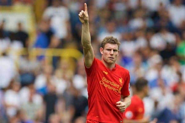 LONDON, ENGLAND - Saturday, August 27, 2016: Liverpool's James Milner celebrates scoring the first goal against Tottenham Hotspur from the penalty spot during the FA Premier League match at White Hart Lane. (Pic by David Rawcliffe/Propaganda)