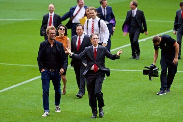 LIVERPOOL, ENGLAND - Friday, September 9, 2016: Liverpool's manager Jürgen Klopp and owner John W. Henry during the Liverpool FC Main Stand opening event at Anfield. (Pic by David Rawcliffe/Propaganda)